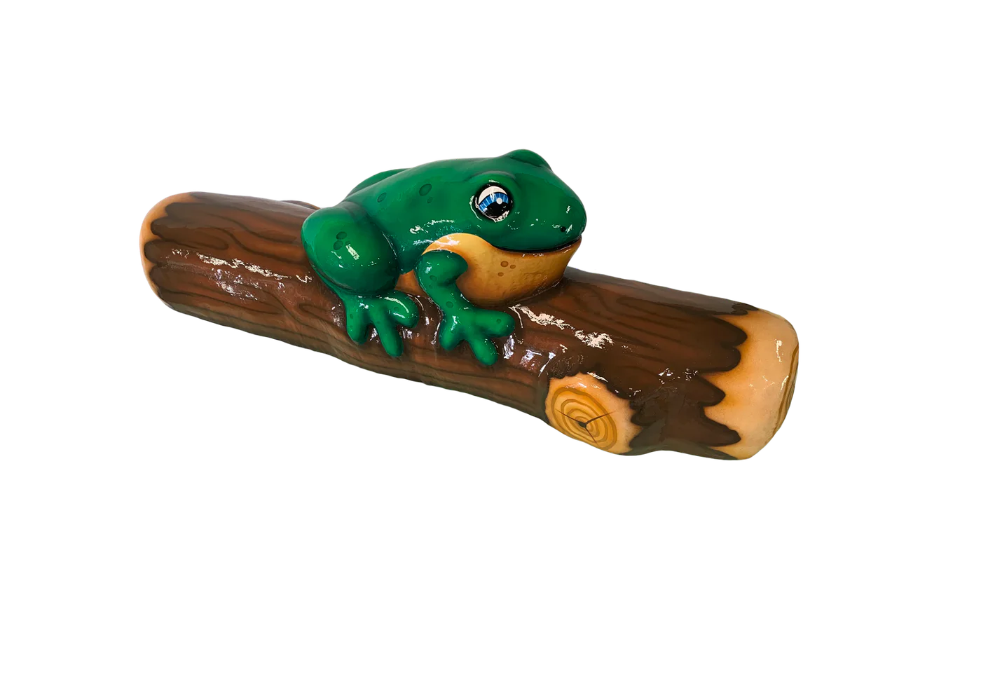Green frog sitting on a log aquatic floatable