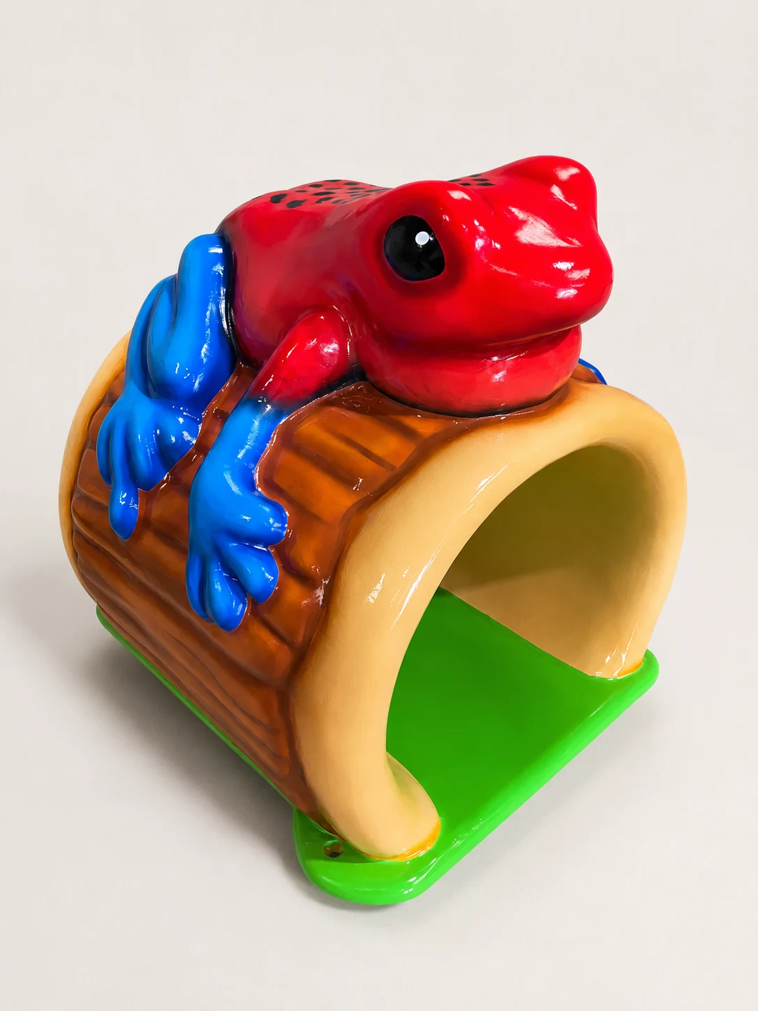 Frog on Log Tunnel after refurbishment with red frog, blue legs, refinished log, and bright green base