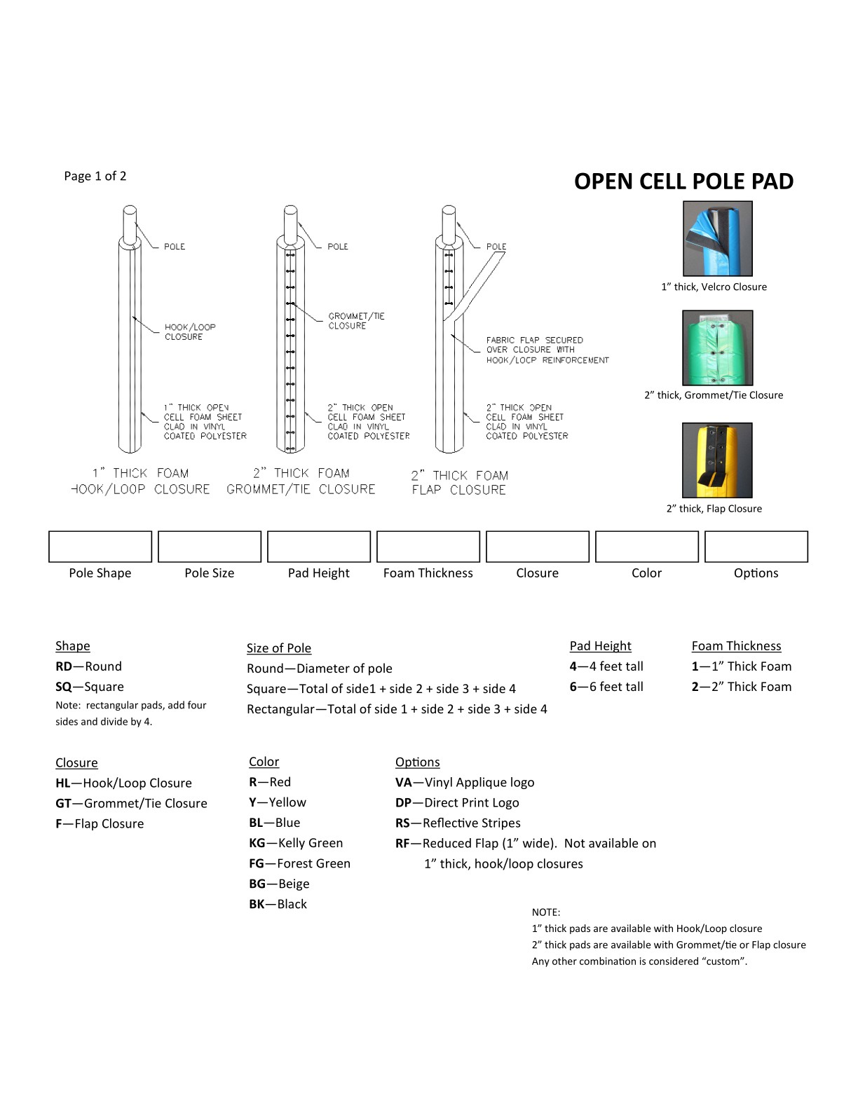 Column Wrap Pad Specifications and Template, page 1 of 2