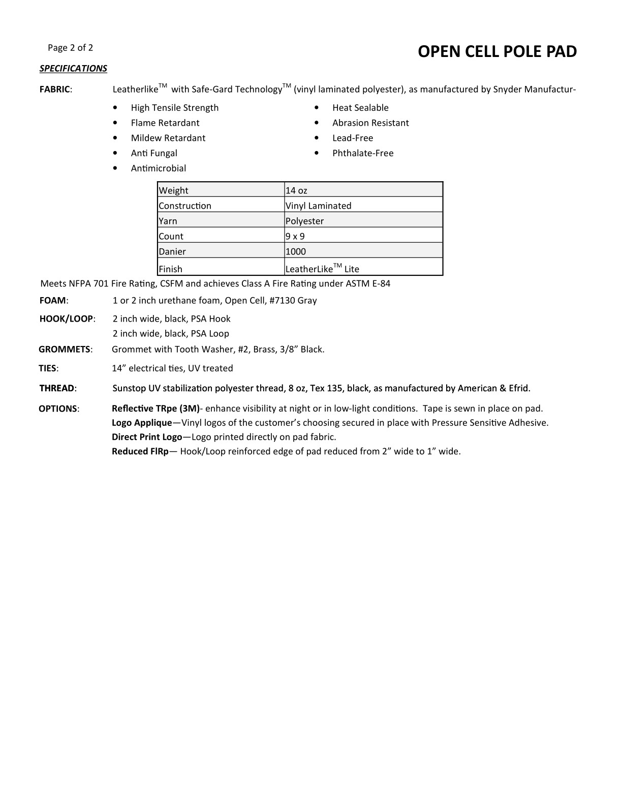 Column Wrap Pad Specifications and Template, page 2 of 2