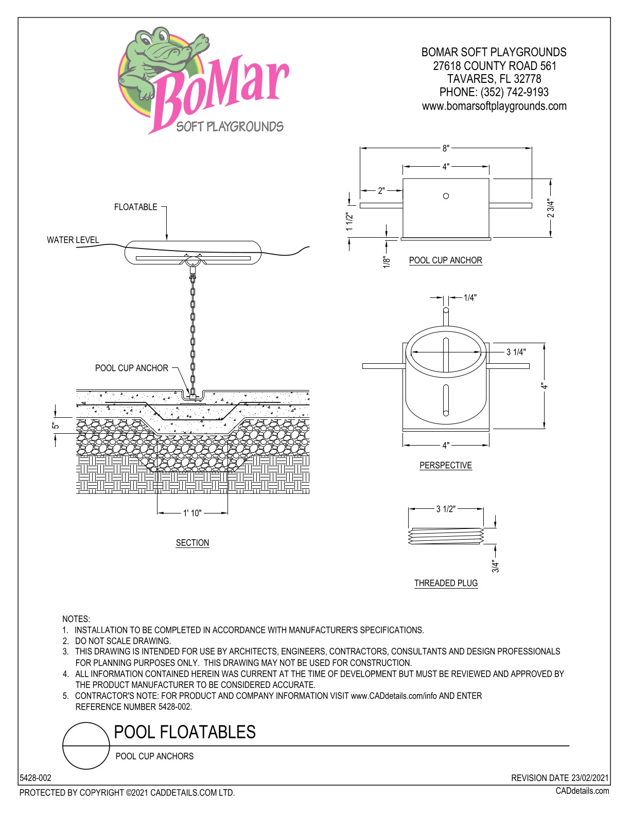 Pool Cup Anchor Specifications, page 1 of 1