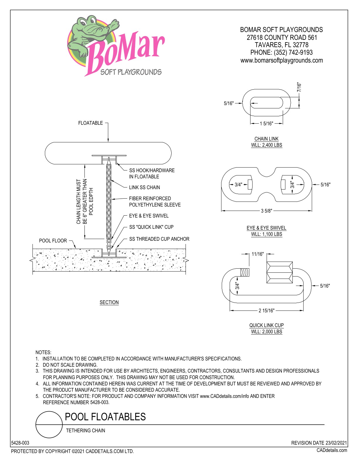 Tethering Chain Specifications, page 1 of 1